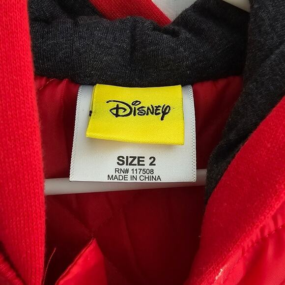 Disney Vintage Mickey Mouse UNISEX Varsity Jacket Hood Red White Stripes Sz 2T - Picture 3 of 3